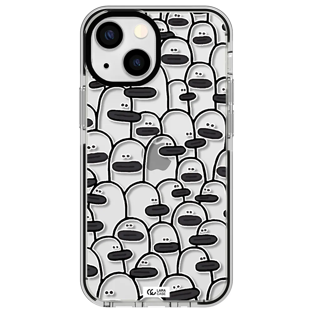 a group of white and black cartoon characters Apple iPhone 13 mini impact black border Case