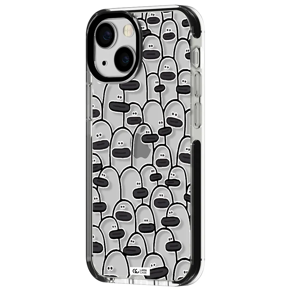 a group of white and black cartoon characters Apple iPhone 13 mini impact black border Case