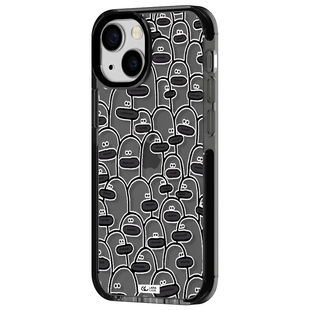 a group of white and black cartoon characters Apple iPhone 13 mini impact Smoke Black Case