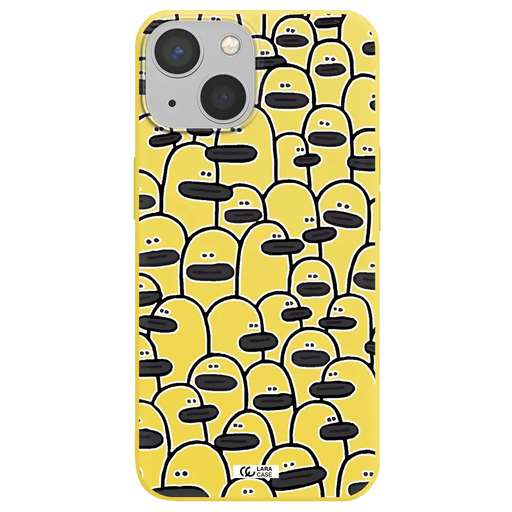 a group of white and black cartoon characters Apple iPhone 13 mini Silicone canary yellow Case