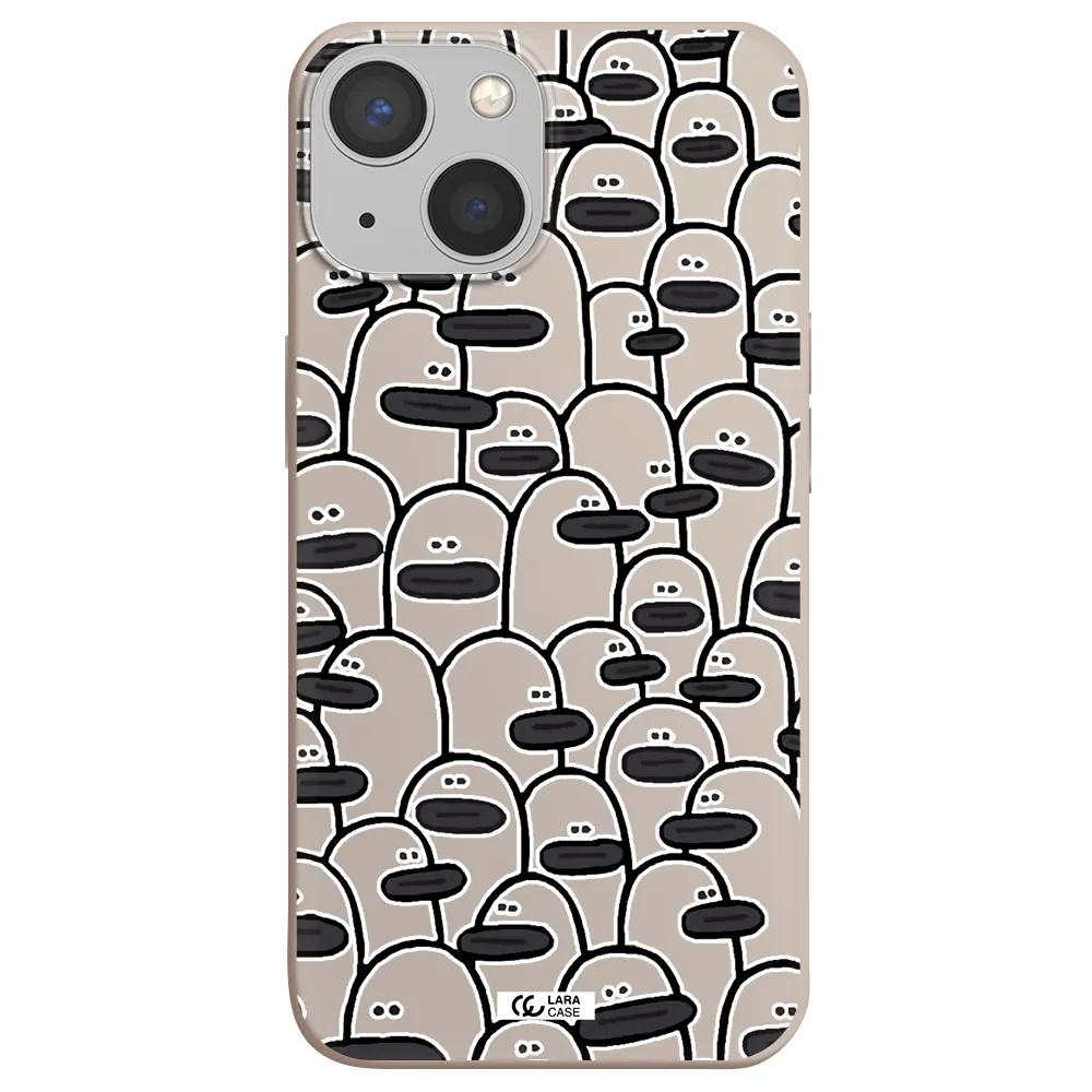 a group of white and black cartoon characters Apple iPhone 13 mini Silicone Stone Case