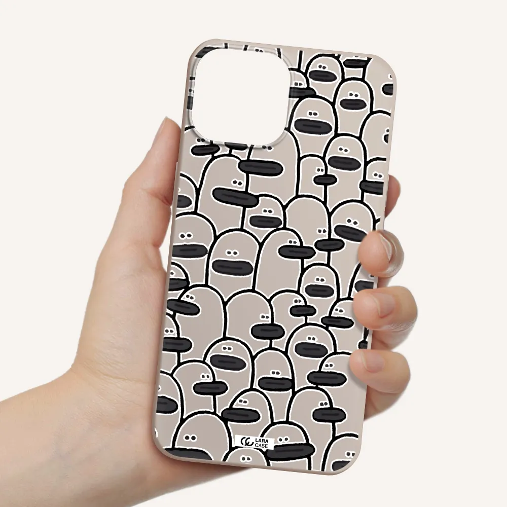 a group of white and black cartoon characters Apple iPhone 13 mini Silicone Stone Case