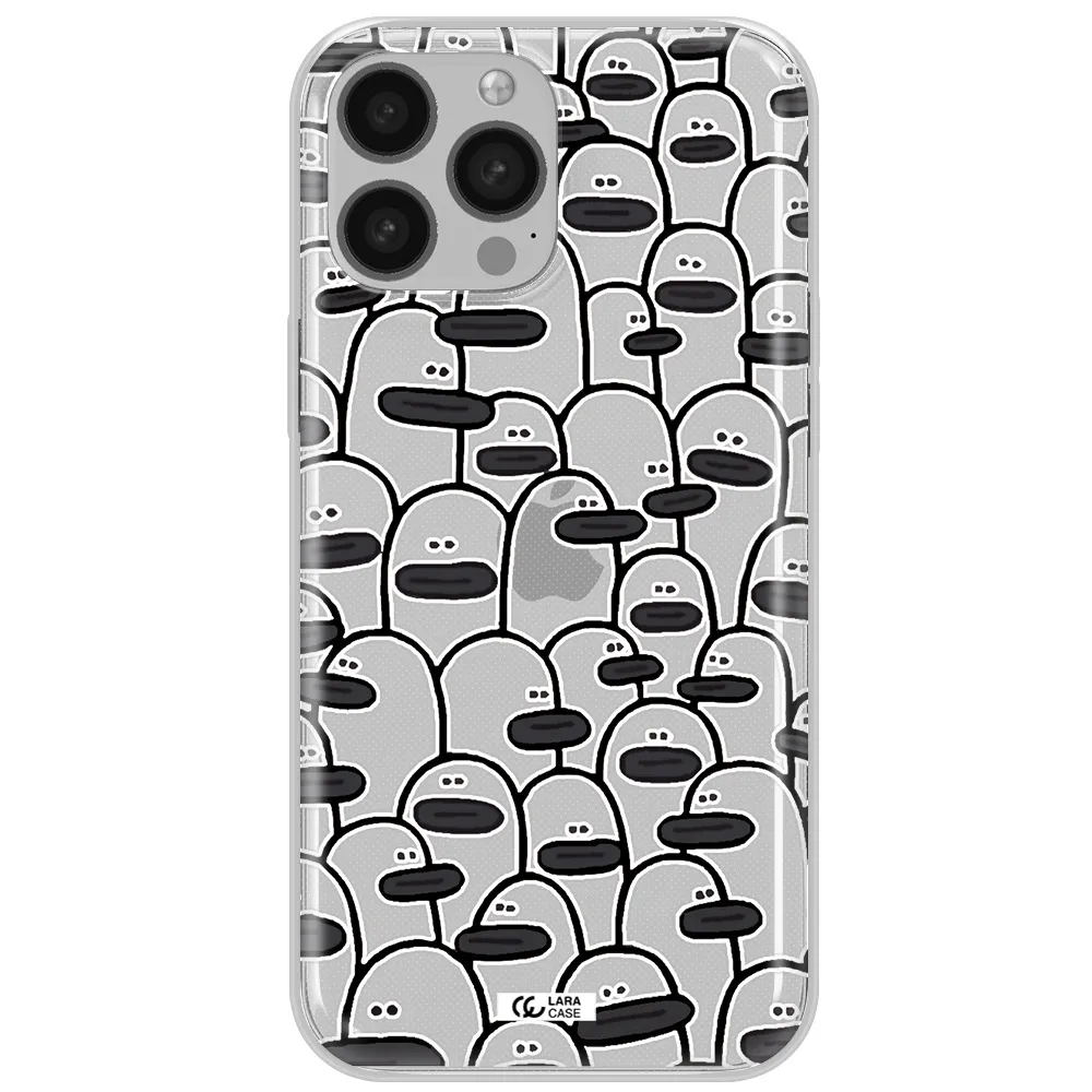 a group of white and black cartoon characters Apple iPhone 13 Pro Clear TPU Case