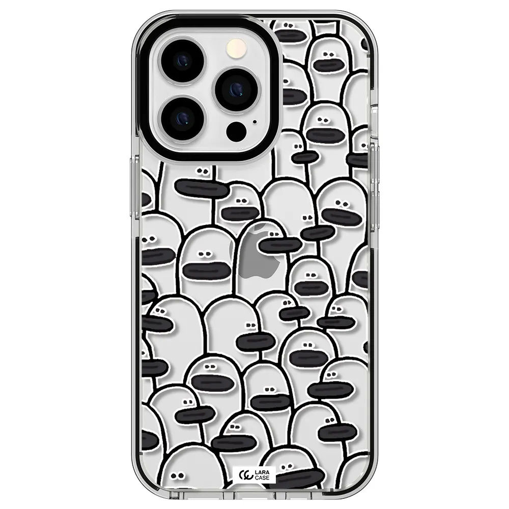 a group of white and black cartoon characters Apple iPhone 13 Pro impact black border Case