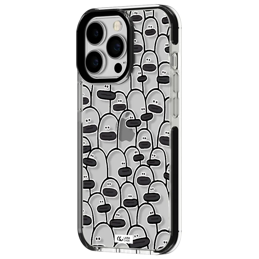 a group of white and black cartoon characters Apple iPhone 13 Pro impact black border Case