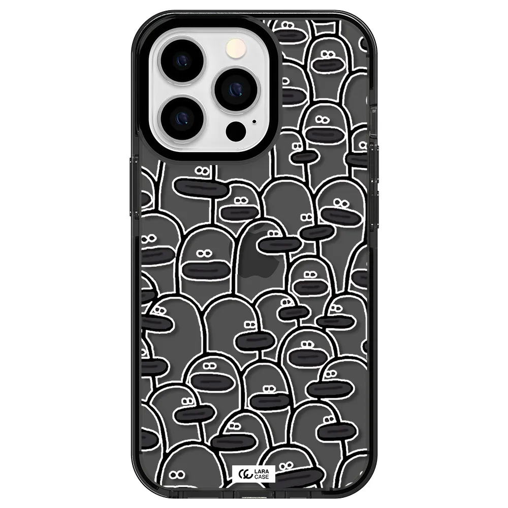 a group of white and black cartoon characters Apple iPhone 13 Pro impact Smoke Black Case