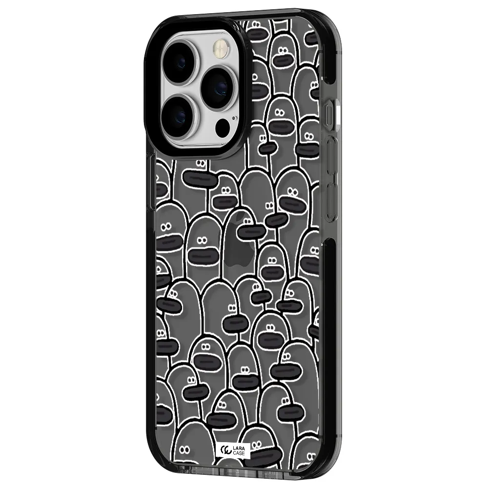 a group of white and black cartoon characters Apple iPhone 13 Pro impact Smoke Black Case