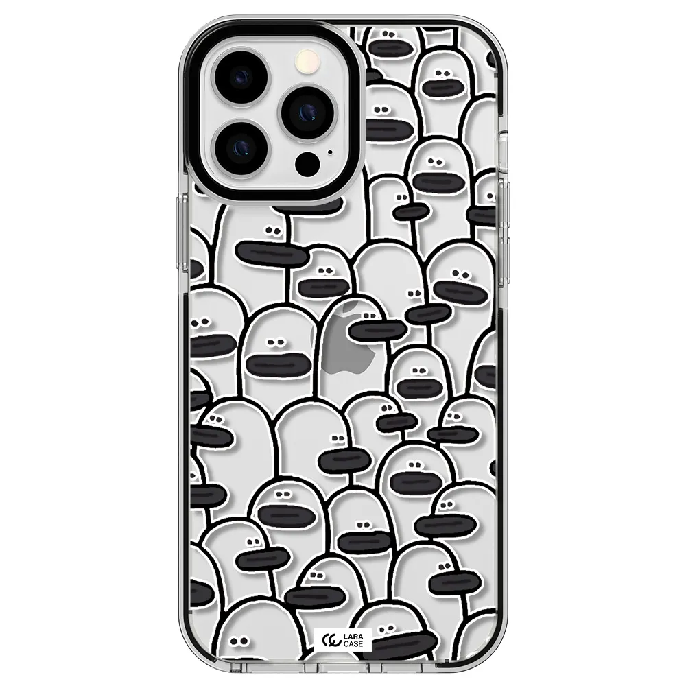 a group of white and black cartoon characters Apple iPhone 13 Pro Max impact black border Case