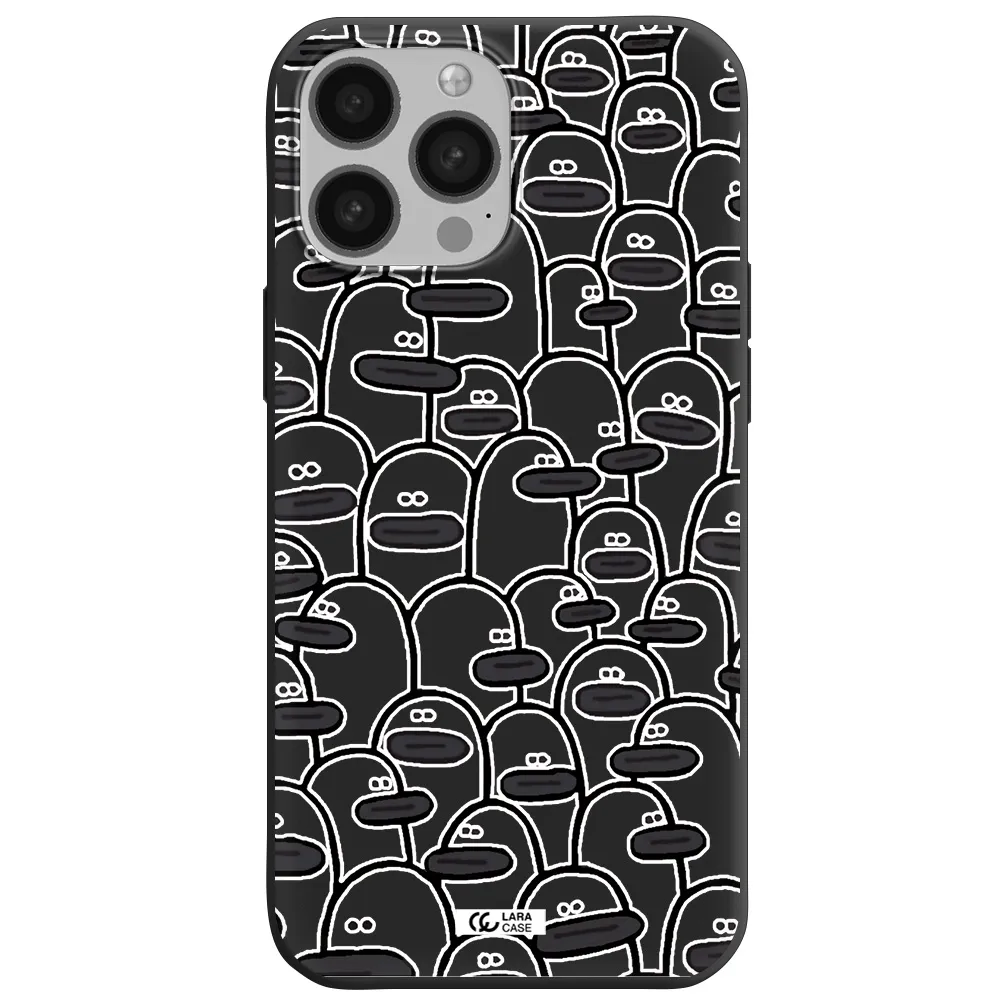 a group of white and black cartoon characters Apple iPhone 13 Pro Max Silicone black Case