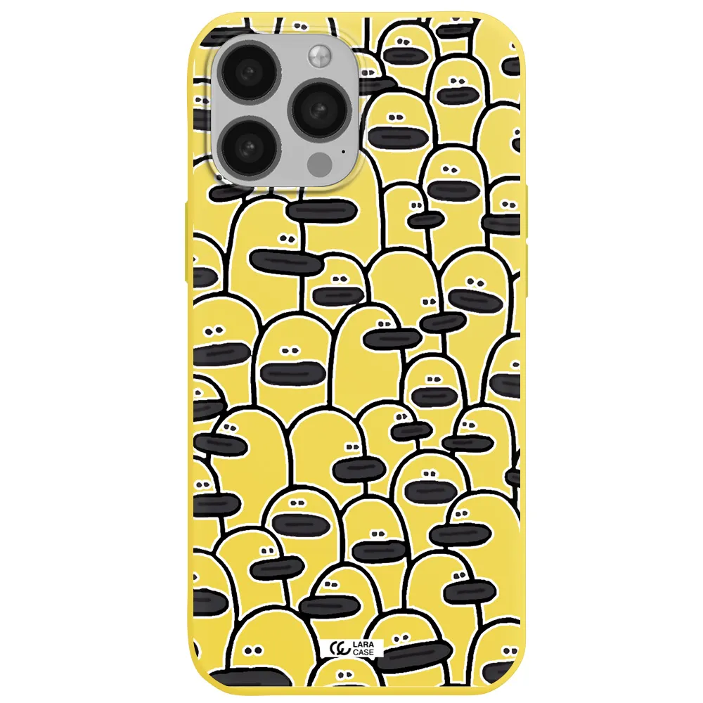 a group of white and black cartoon characters Apple iPhone 13 Pro Max Silicone canary yellow Case