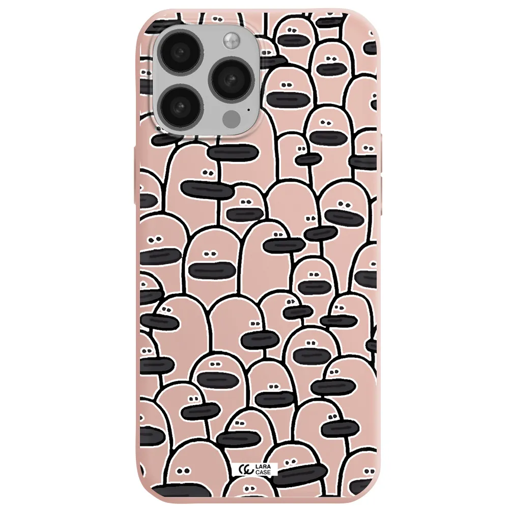 a group of white and black cartoon characters Apple iPhone 13 Pro Max Silicone pastel pink Case