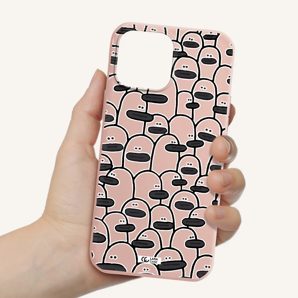 a group of white and black cartoon characters Apple iPhone 13 Pro Max Silicone pastel pink Case