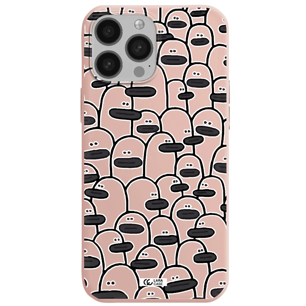 a group of white and black cartoon characters Apple iPhone 13 Pro Silicone pastel pink Case