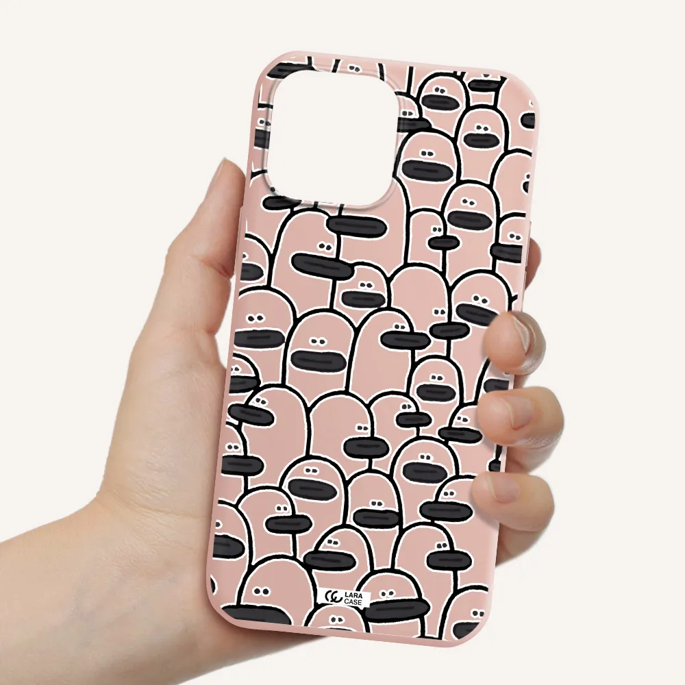 a group of white and black cartoon characters Apple iPhone 13 Pro Silicone pastel pink Case