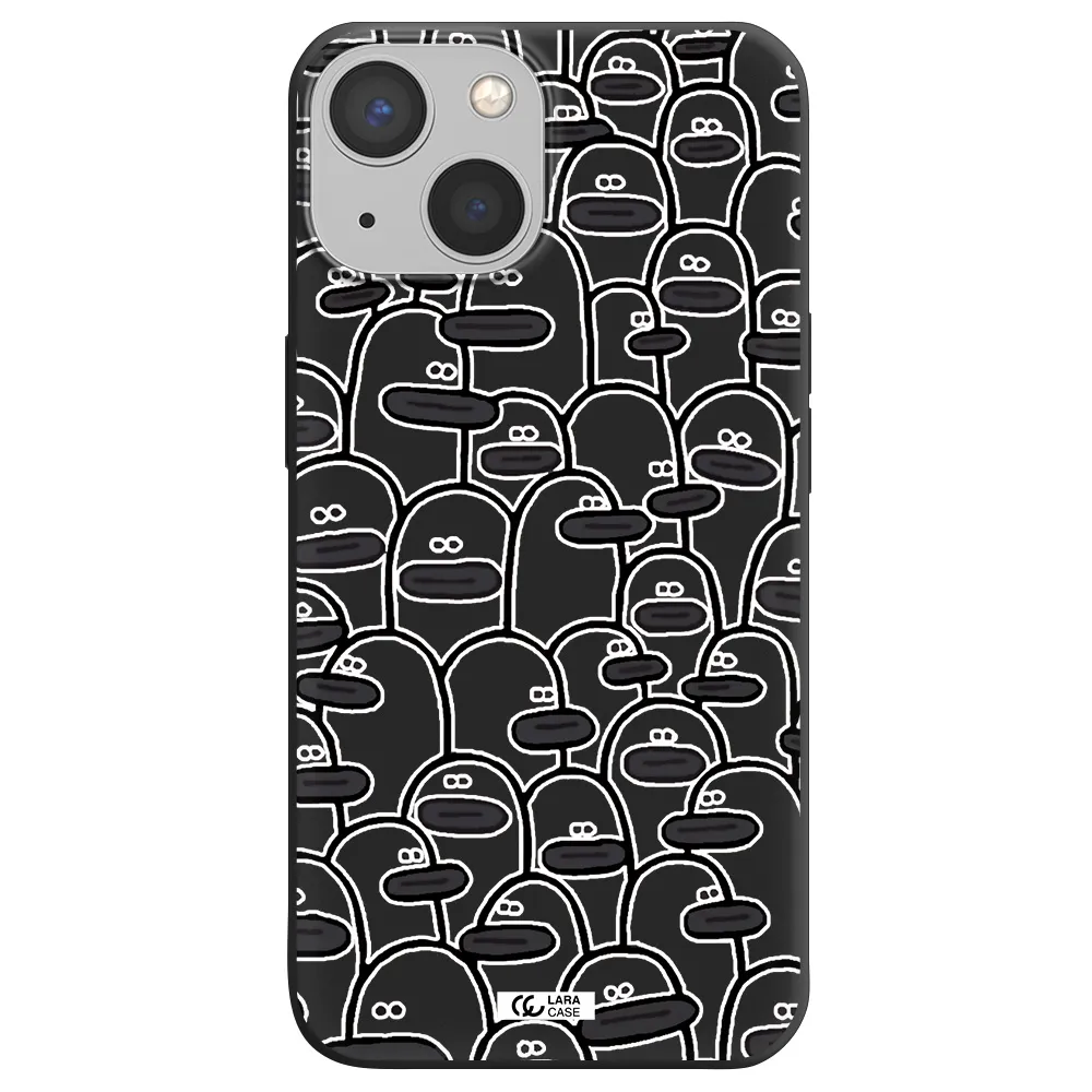 a group of white and black cartoon characters Apple iPhone 13 Silicone black Case
