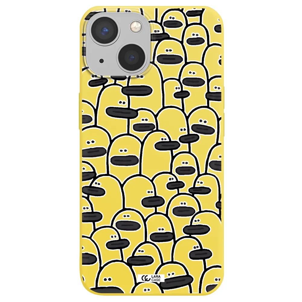 a group of white and black cartoon characters Apple iPhone 13 Silicone canary yellow Case