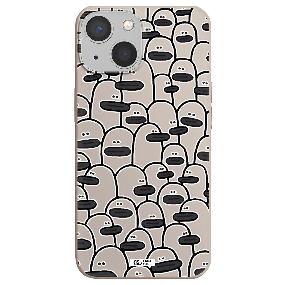 a group of white and black cartoon characters Apple iPhone 13 Silicone Stone Case