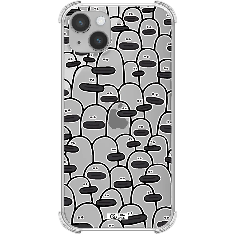 a group of white and black cartoon characters Apple iPhone 14 Clear PC Case