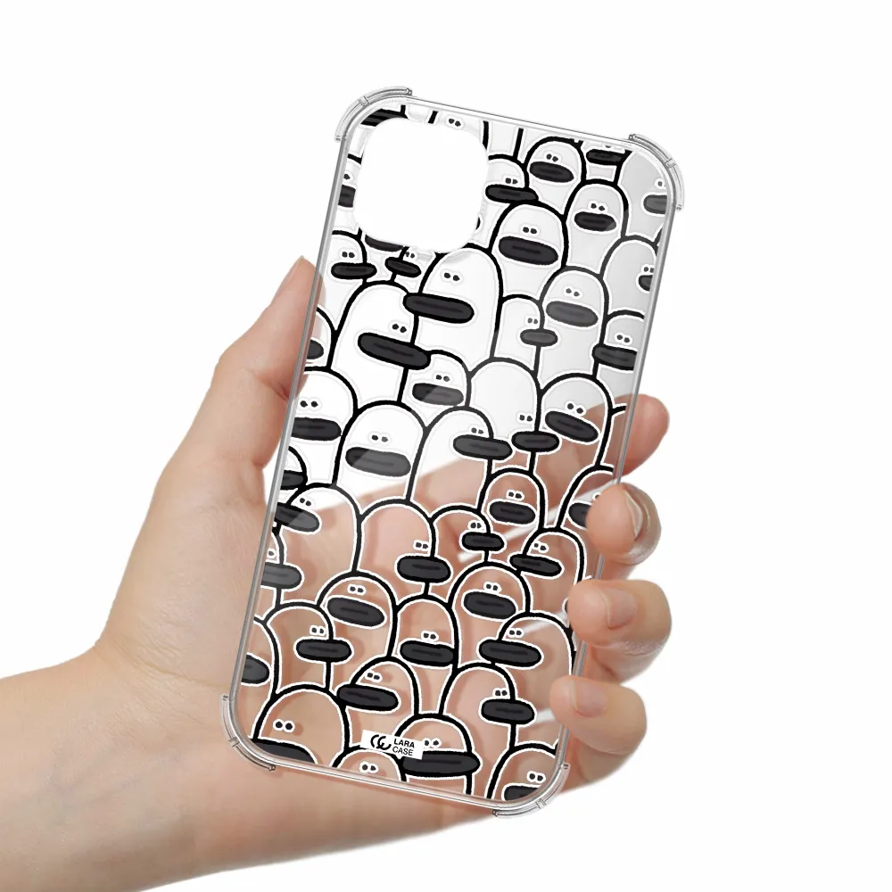 a group of white and black cartoon characters Apple iPhone 14 Clear PC Case