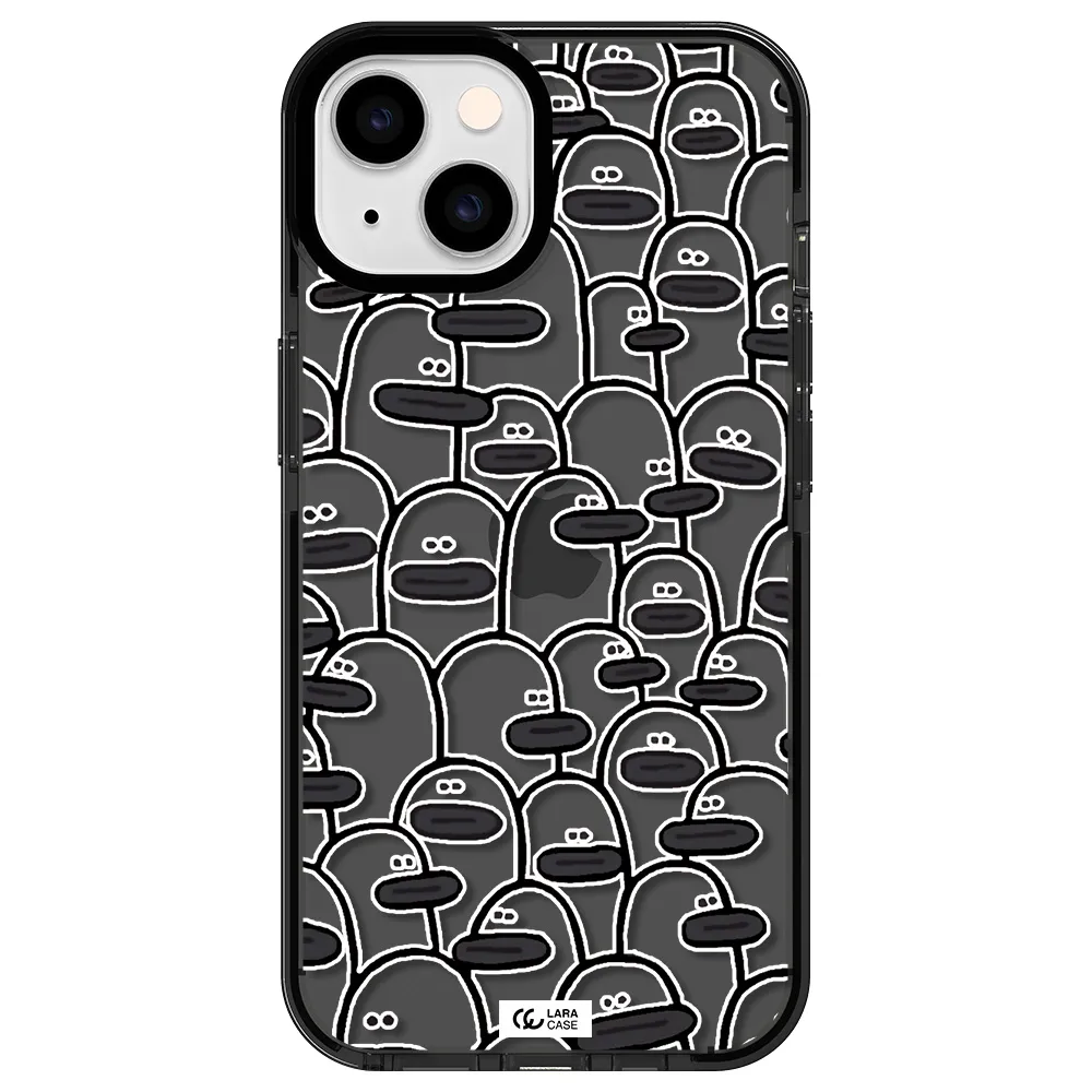 a group of white and black cartoon characters Apple iPhone 14 impact Smoke Black Case
