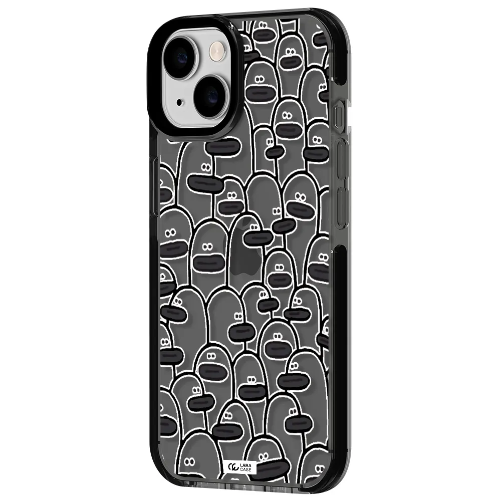 a group of white and black cartoon characters Apple iPhone 14 impact Smoke Black Case