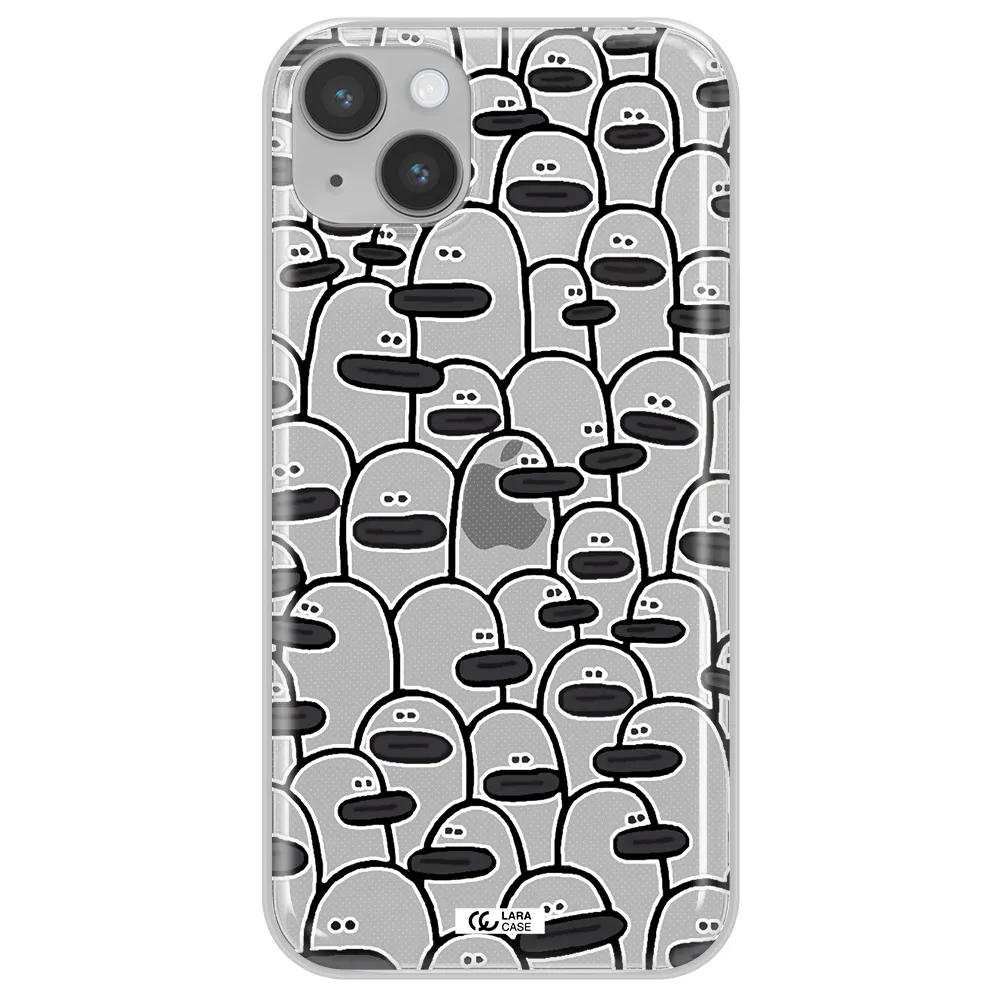 a group of white and black cartoon characters Apple iPhone 14 plus Clear TPU Case