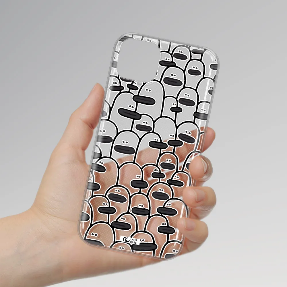 a group of white and black cartoon characters Apple iPhone 14 plus Clear TPU Case