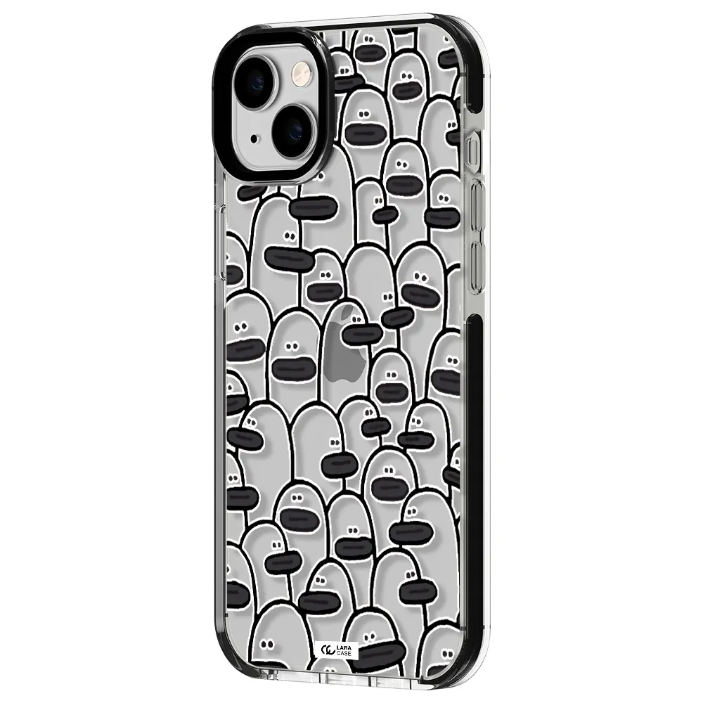 a group of white and black cartoon characters Apple iPhone 14 plus impact black border Case