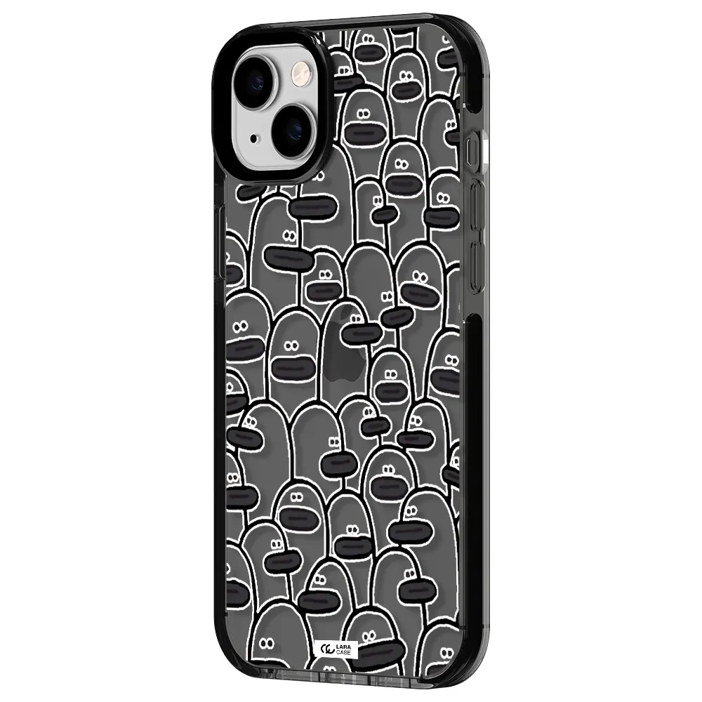 a group of white and black cartoon characters Apple iPhone 14 plus impact Smoke Black Case