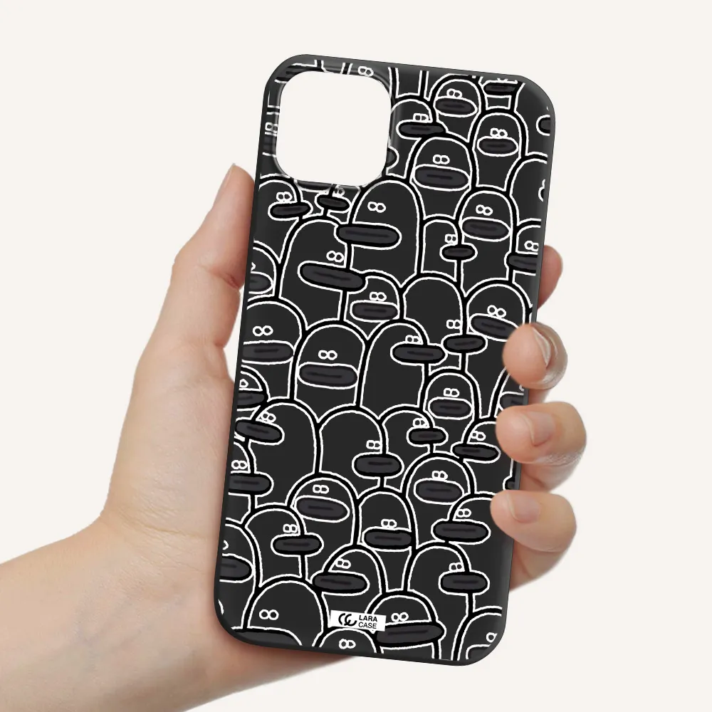 a group of white and black cartoon characters Apple iPhone 14 plus Silicone black Case