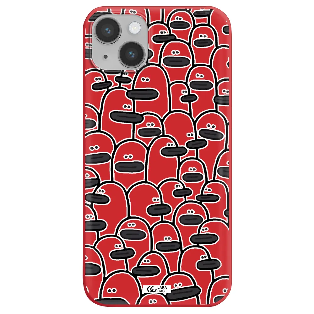 a group of white and black cartoon characters Apple iPhone 14 plus Silicone Imperial Red Case