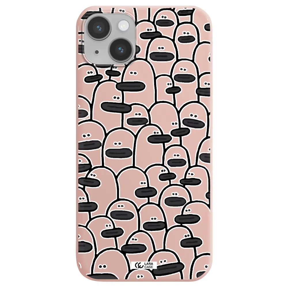 a group of white and black cartoon characters Apple iPhone 14 plus Silicone pastel pink Case