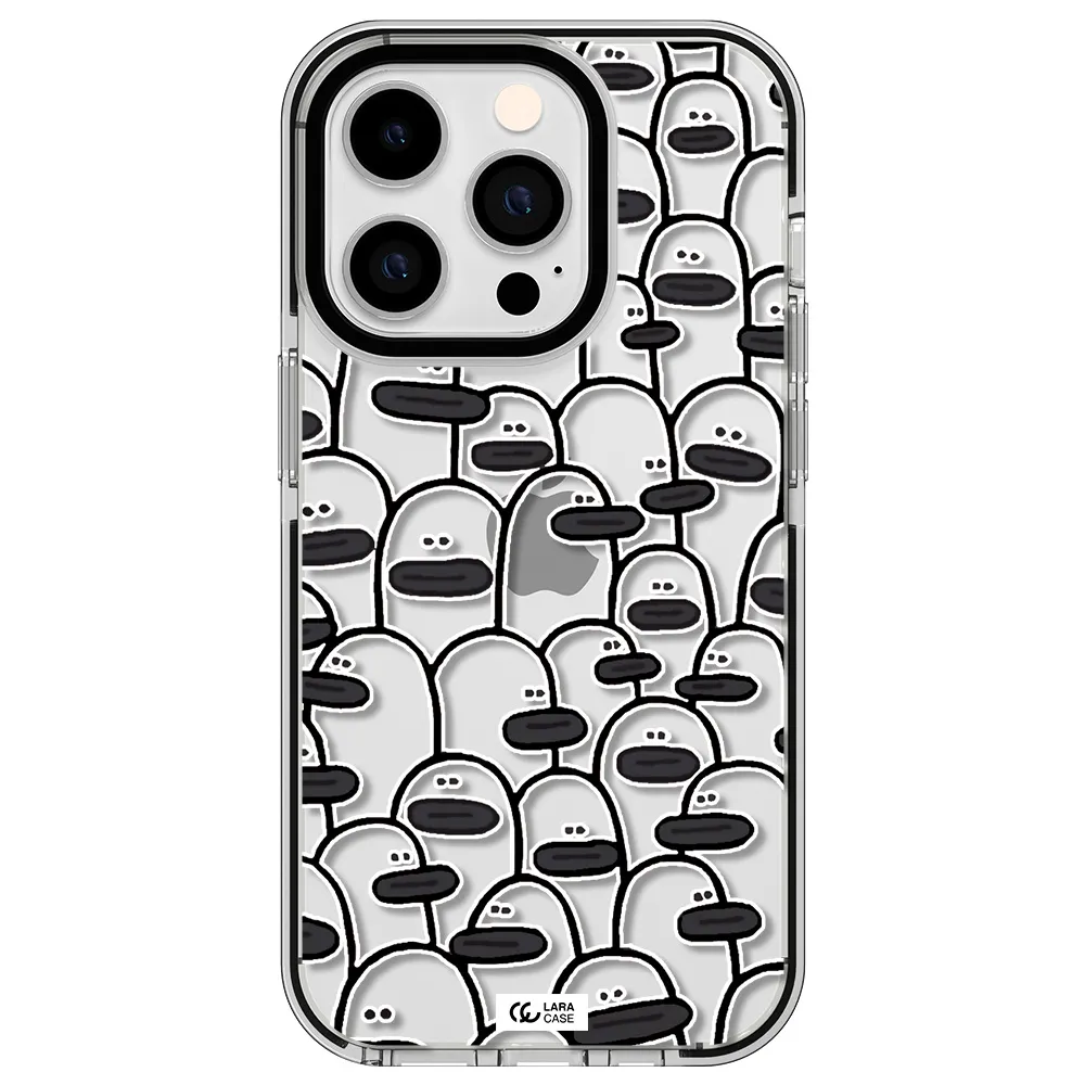 a group of white and black cartoon characters Apple iPhone 14 pro impact black border Case