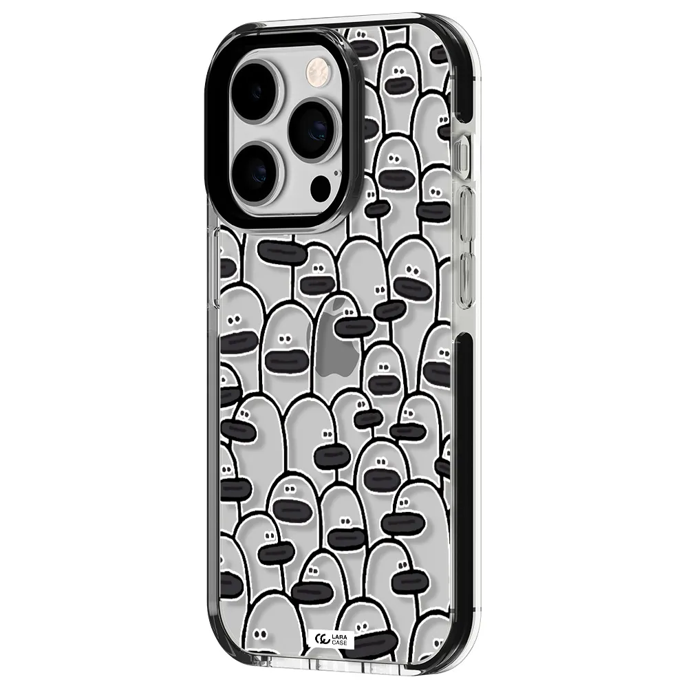 a group of white and black cartoon characters Apple iPhone 14 pro impact black border Case