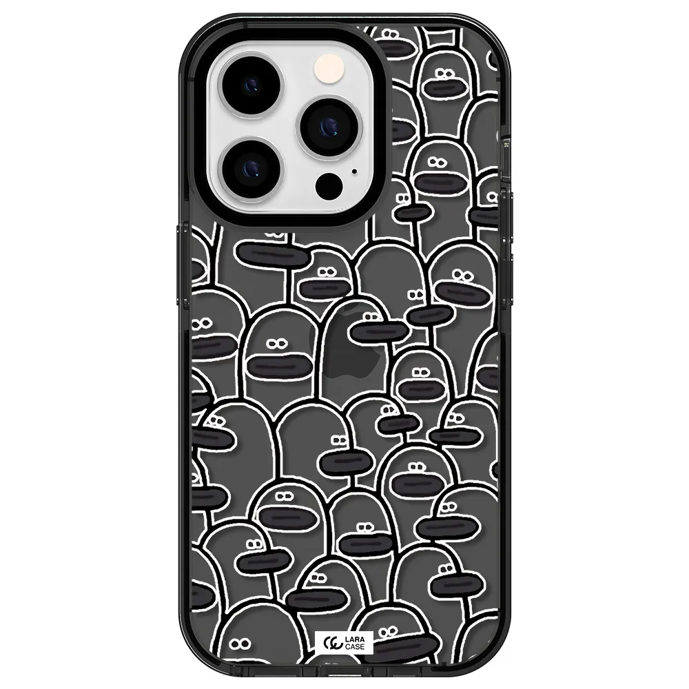 a group of white and black cartoon characters Apple iPhone 14 pro impact Smoke Black Case