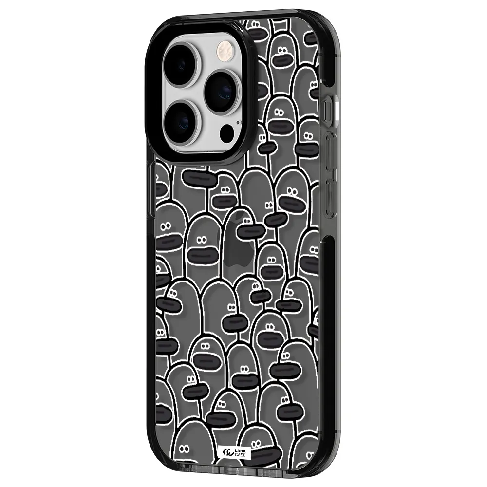 a group of white and black cartoon characters Apple iPhone 14 pro impact Smoke Black Case