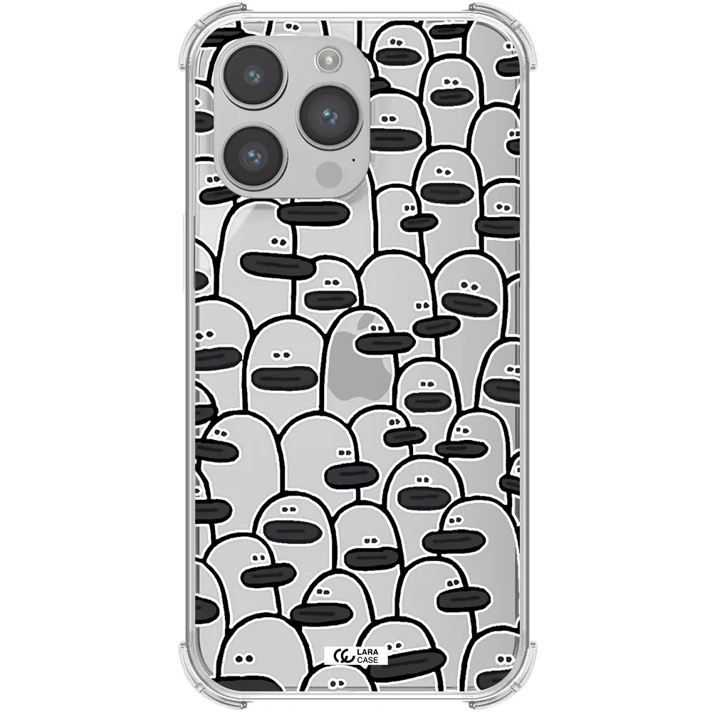 a group of white and black cartoon characters Apple iPhone 14 pro max Clear PC Case