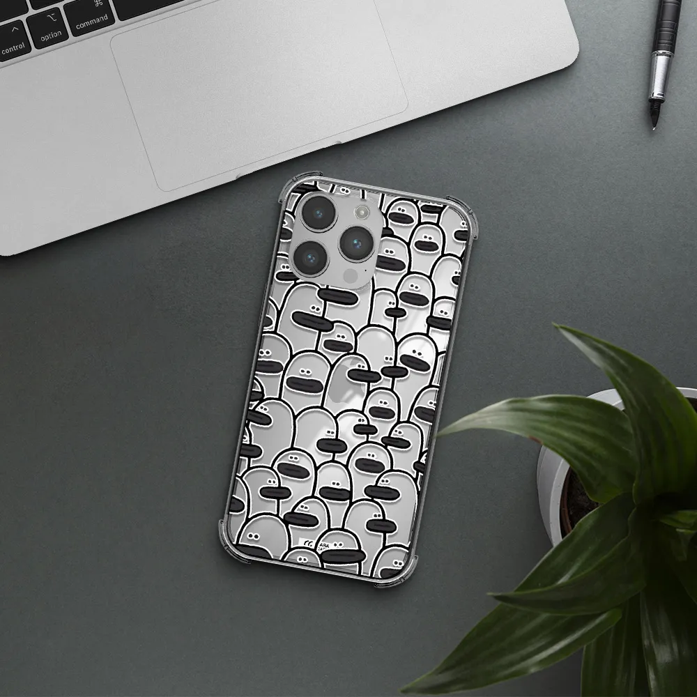 a group of white and black cartoon characters Apple iPhone 14 pro max Clear PC Case