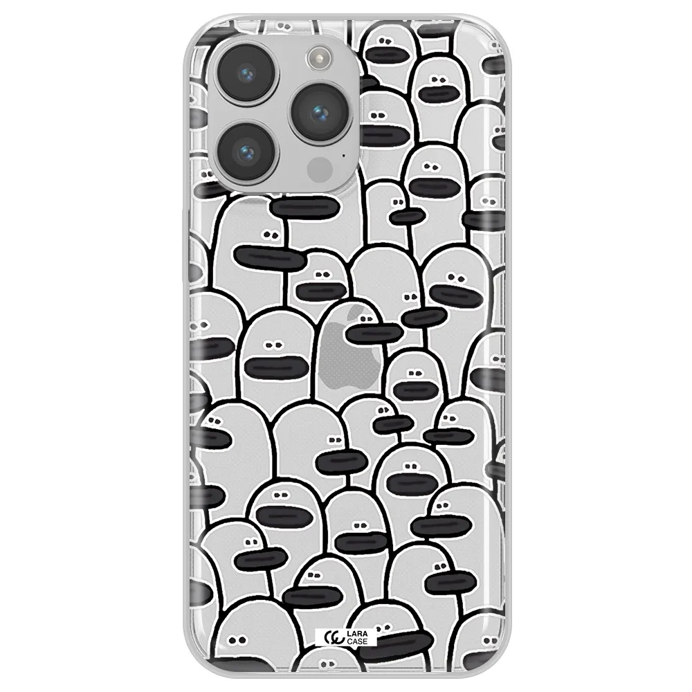 a group of white and black cartoon characters Apple iPhone 14 pro max Clear TPU Case
