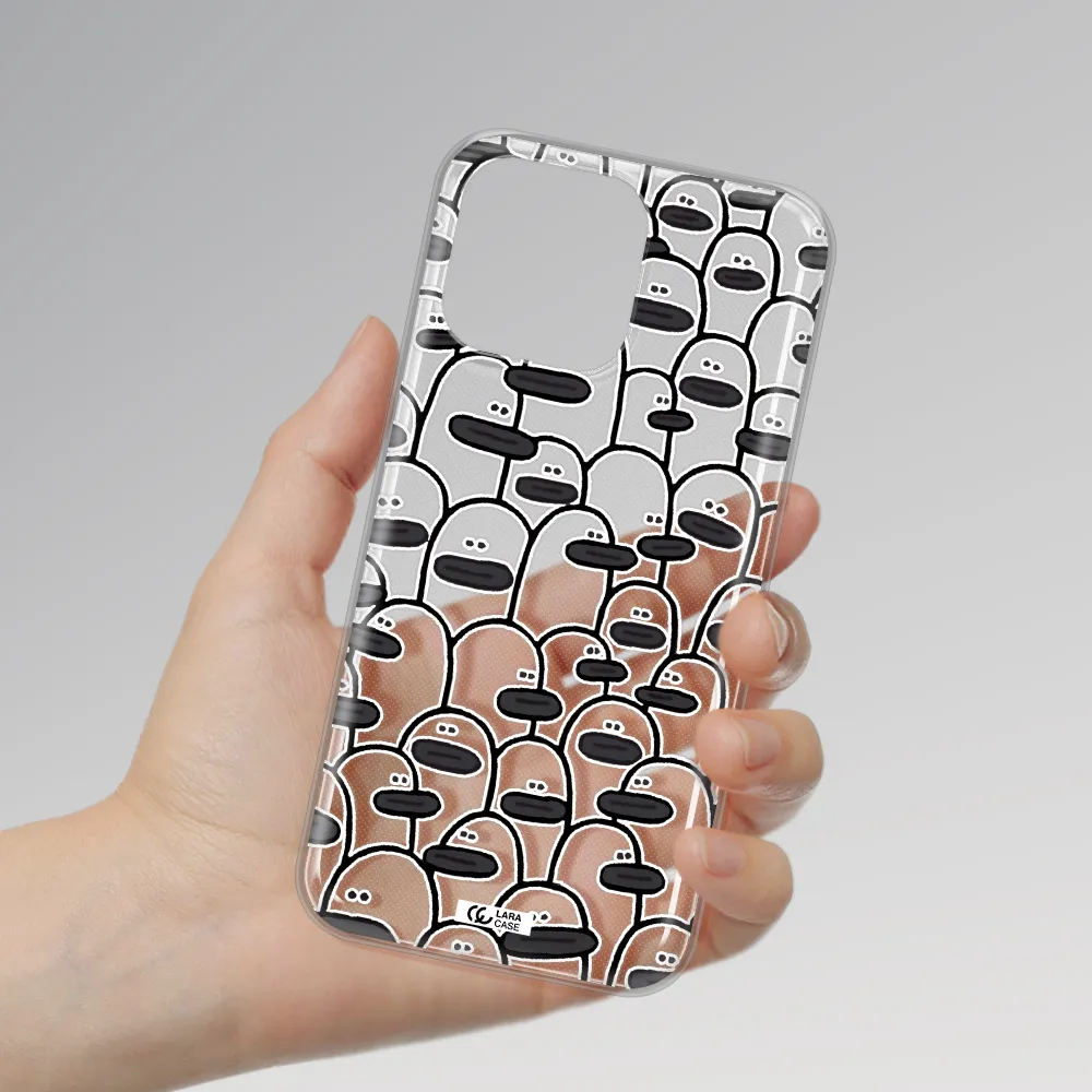 a group of white and black cartoon characters Apple iPhone 14 pro max Clear TPU Case