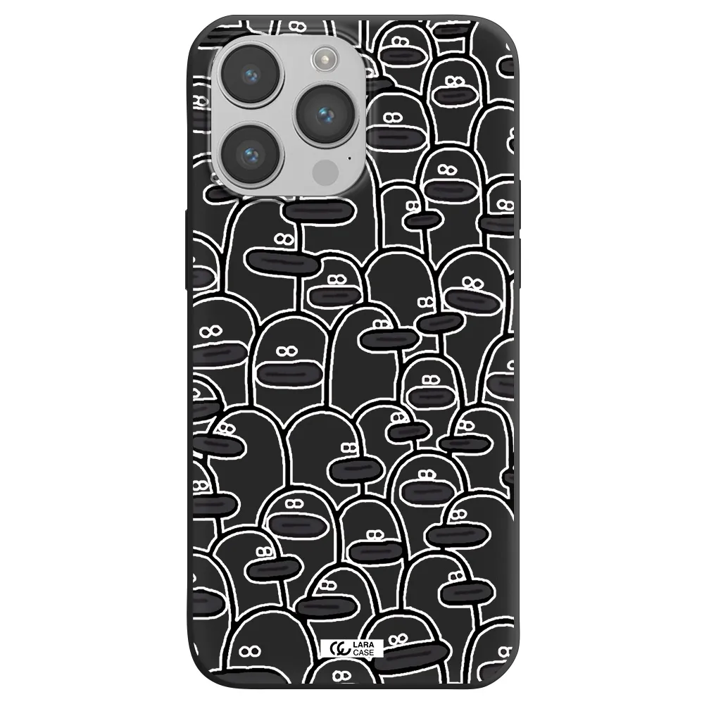 a group of white and black cartoon characters Apple iPhone 14 pro max Silicone black Case