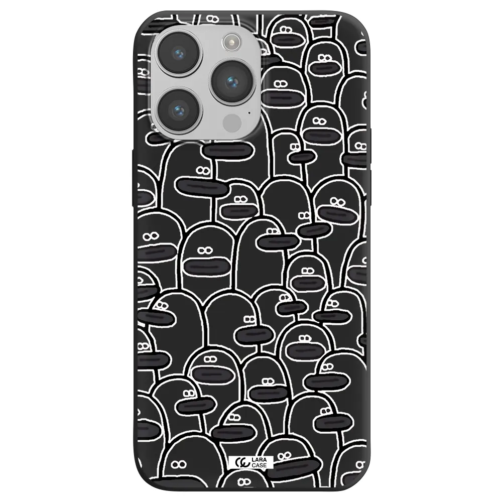 a group of white and black cartoon characters Apple iPhone 14 pro Silicone black Case