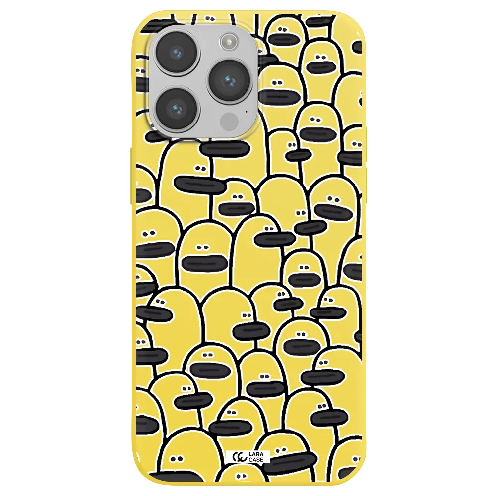 a group of white and black cartoon characters Apple iPhone 14 pro Silicone canary yellow Case