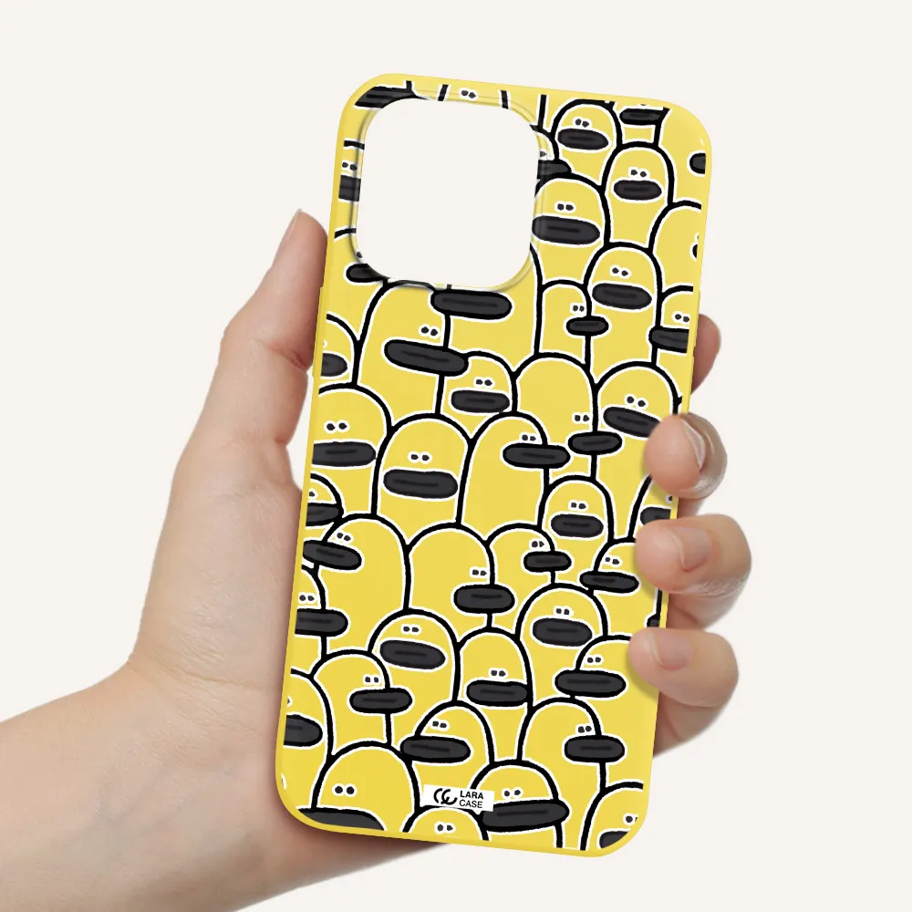 a group of white and black cartoon characters Apple iPhone 14 pro Silicone canary yellow Case