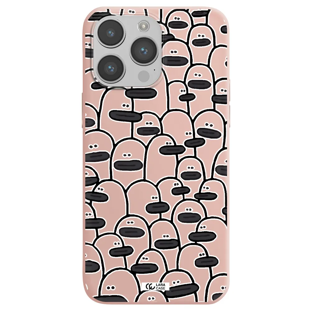 a group of white and black cartoon characters Apple iPhone 14 pro Silicone pastel pink Case