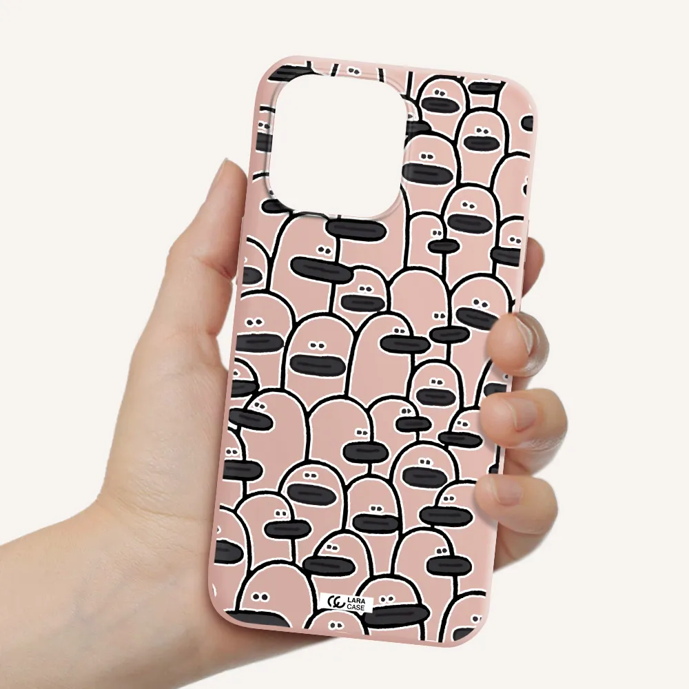 a group of white and black cartoon characters Apple iPhone 14 pro Silicone pastel pink Case