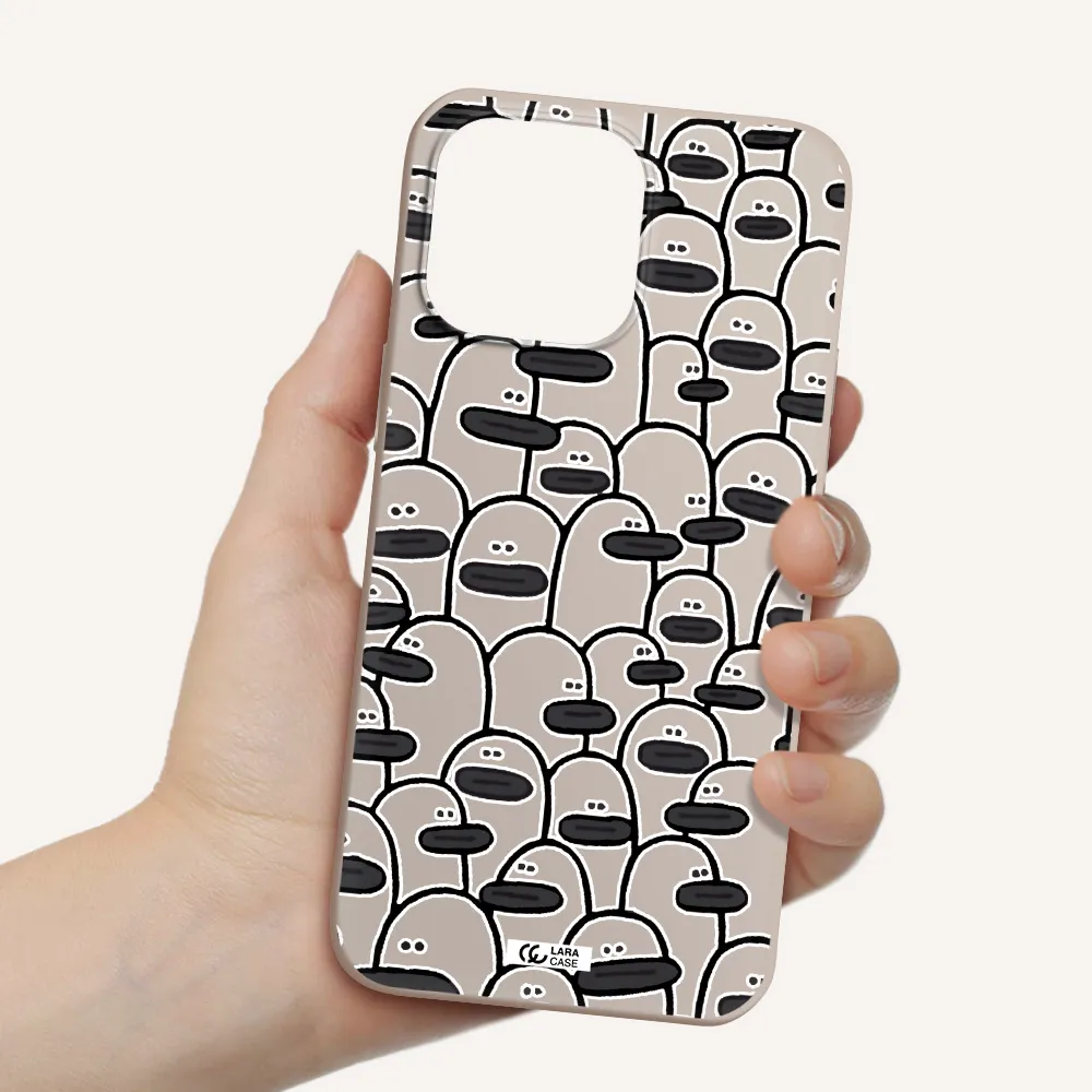 a group of white and black cartoon characters Apple iPhone 14 pro Silicone Stone Case