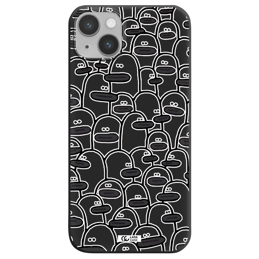 a group of white and black cartoon characters Apple iPhone 14 Silicone black Case
