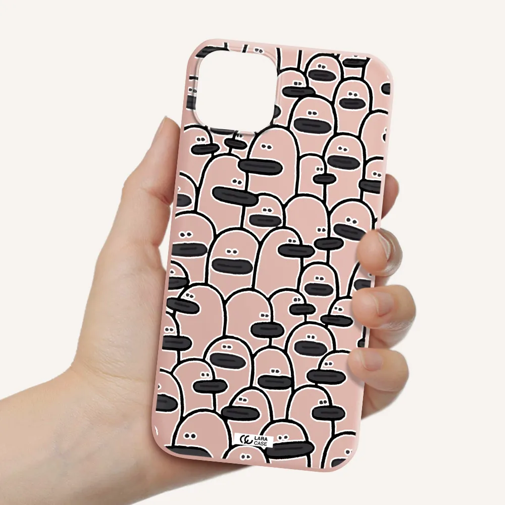 a group of white and black cartoon characters Apple iPhone 14 Silicone pastel pink Case