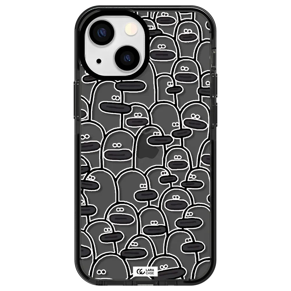 a group of white and black cartoon characters Apple iPhone 15 impact Smoke Black Case